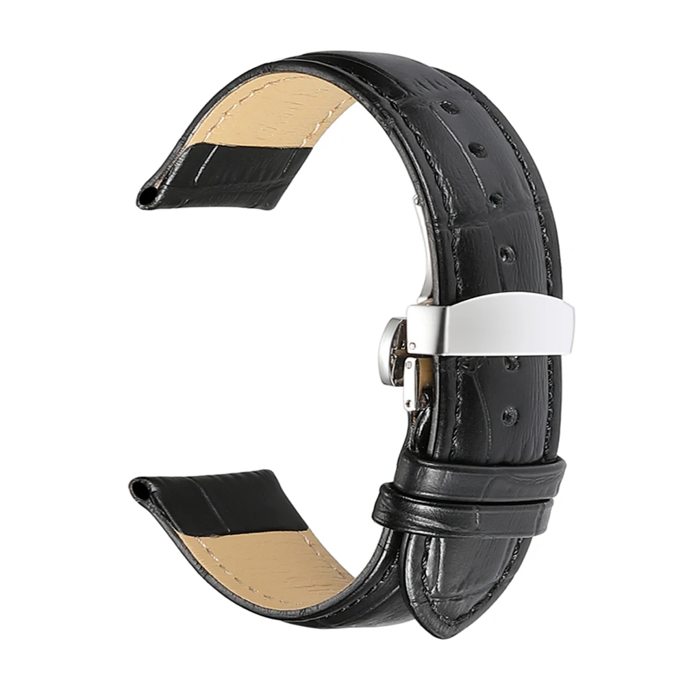 pulseira relogio Butterfly Buckle Bands Bamboo Bracelet Brown Watch Strap 14mm 16mm 18mm 20mm 22mm Black