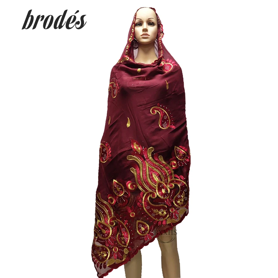 Шелк мусульманский хиджаб пакет головная повязка модные вышитые горячие сверла Модные женские шарфы искусственный шелк мягкий длинный шарф высокого качества - Цвет: LH052-2