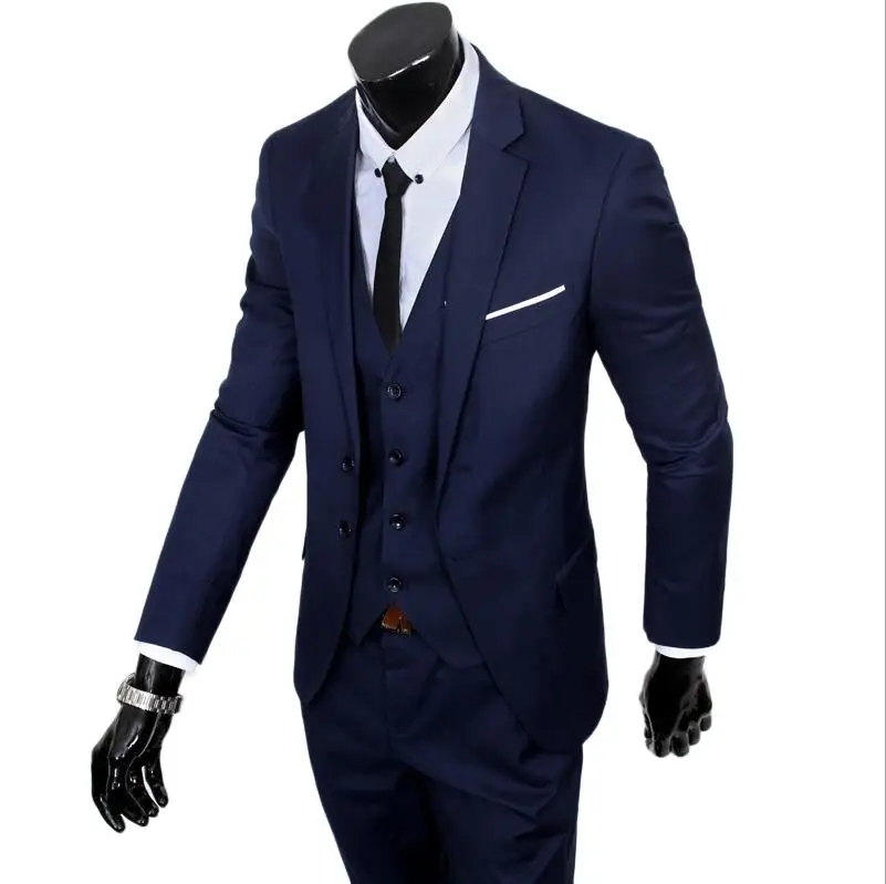 Navy Blue Куртки+ жилет+ брюки), новинка, модный бутик, Одноцветный Свадебный костюм жениха, мужской тонкий формальный пиджак в деловом стиле, костюмы - Цвет: Navy Blue