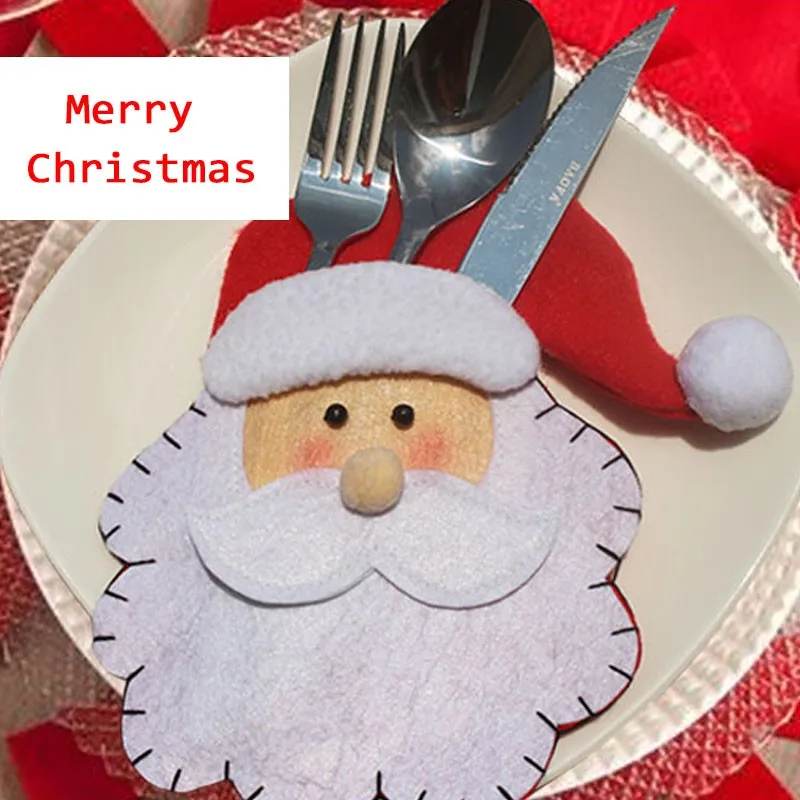 Creative Christmas Santa Claus Cutlery Pockets Fork Spoon Knife Holder Bags Tableware Dinner Decoration Home Decor | Дом и сад