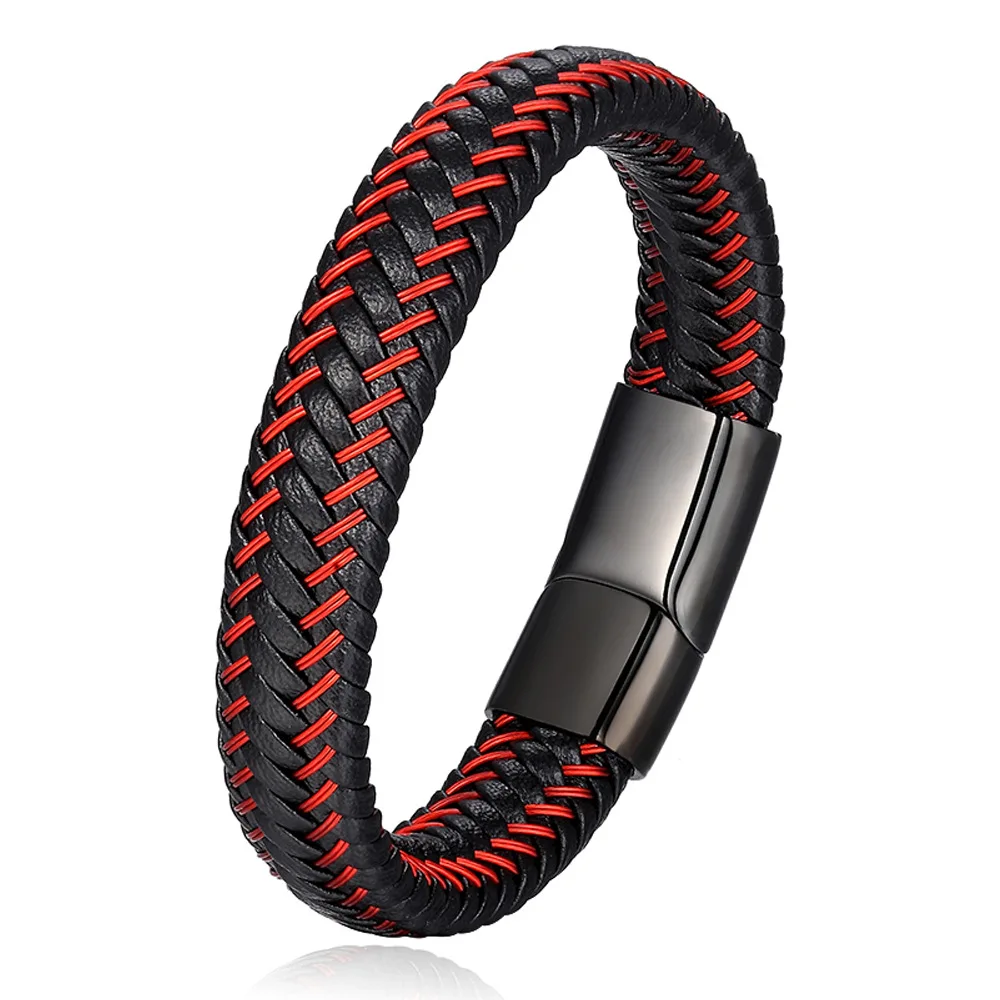 Leather Rope Bracelet Stainless Steel Leather Braided Bracelet Leather Bracelet Red Bracelet Men's Leather Jewelry - Image 5