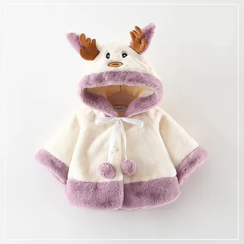

Winter Baby Girls Cartoon Elk Hooded Faux Fur Thick Fleece Cloak Jackets Kids Princess Christmas Party Outerwear Coats casaco
