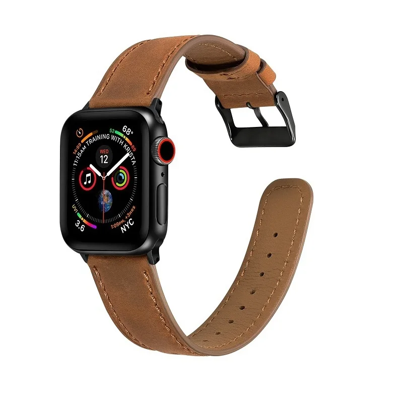 Браслет, совместимый с Apple Watch, ремешок correa 42 мм, 44 мм, кожаный ремешок для iwatch 5, ремешок с металлической пряжкой из нержавеющей стали