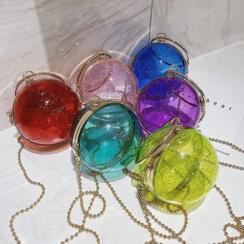 

Fashionable Transparent Lacquered Chain Shoulder Messenger Small Round Bag Female Wild Ring Handbag