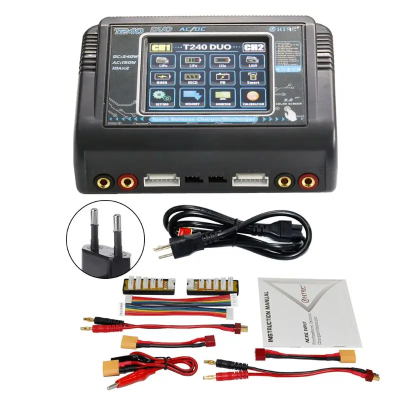 HTRC T240 DUO AC 150 Вт/DC 240 Вт сенсорный экран двухканальный 10A RC Баланс Зарядное устройство Dis зарядное устройство для LiPo LiHV LiFe Lilon NiCd Pb
