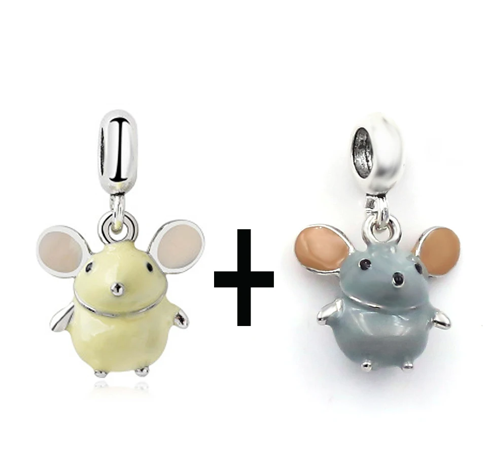 Animal jewelry 2pcs enamel mouse pendant big ears mouse zodiac rat charms for women