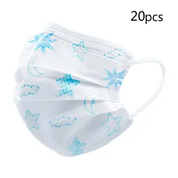 

20Pcs Kids Dispoable 3-Layer Mouth Mask Melt-Blown Nonwoven Waterproof Anti-Dust Droplet Cartoon Protective Face Cover