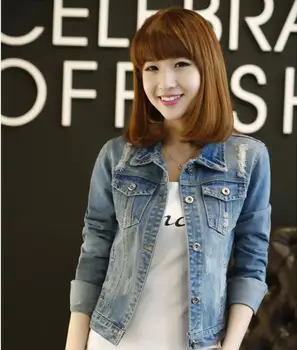 

Denim jacket women short section 2019 spring and autumn high quality new hole long sleeve slim student jacket