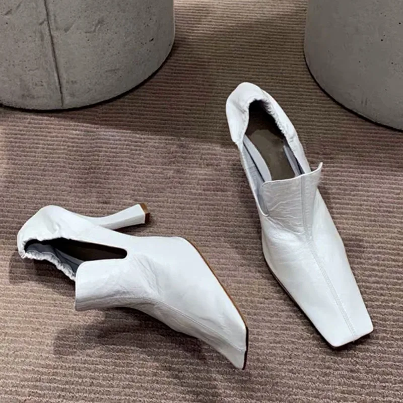 2020 New Early Spring Women Pumps Shoes Retro Fashion Square Toe High Heels Lady Shoes Elasticated Female Heel Shoes Big Size 40 (1)