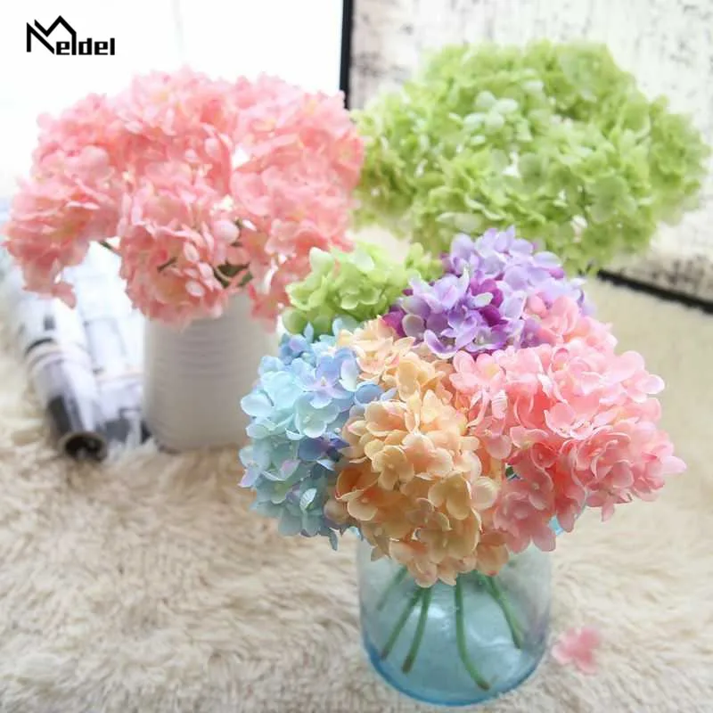 Silk Hydrangea Simulation Fake Flowers Leaf Stem Wedding Bridal Party Home Decor