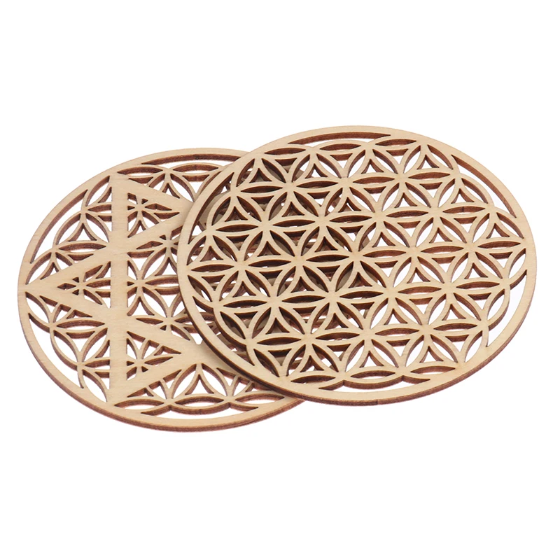 1pc Creative Chakra Chakra Pattern Coaster Wood Flower Of Life Natural Symbol Round Edge Coaster For Stone Crystal Set Diy Decor