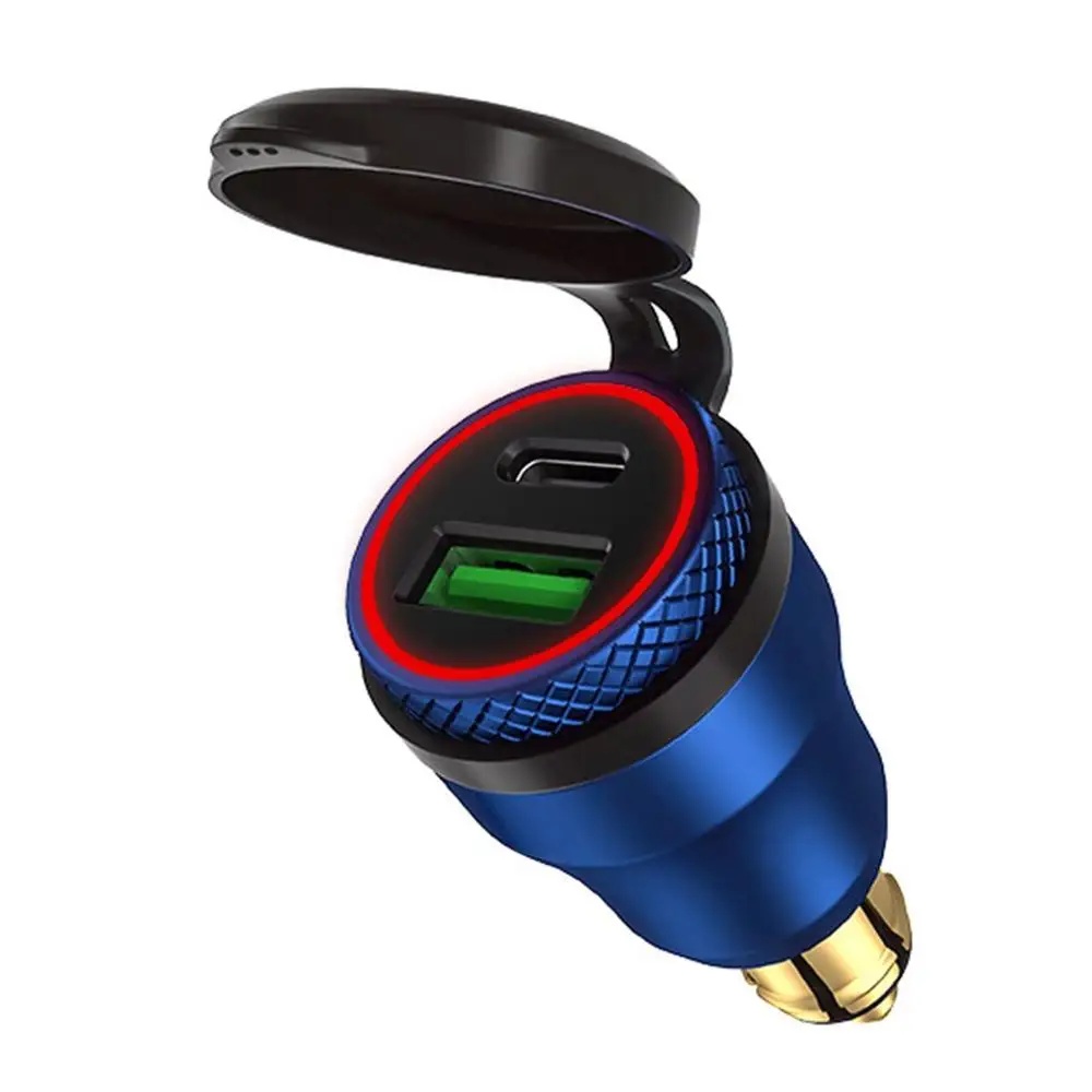 12 V-24 V QC3.0 Тип usb C PD адаптер питания для быстрой зарядки Зарядное устройство Hella DIN ЕС розетка для поездок на мотоцикле DUCATI мотоцикл B8 - Название цвета: Blue(Red light)
