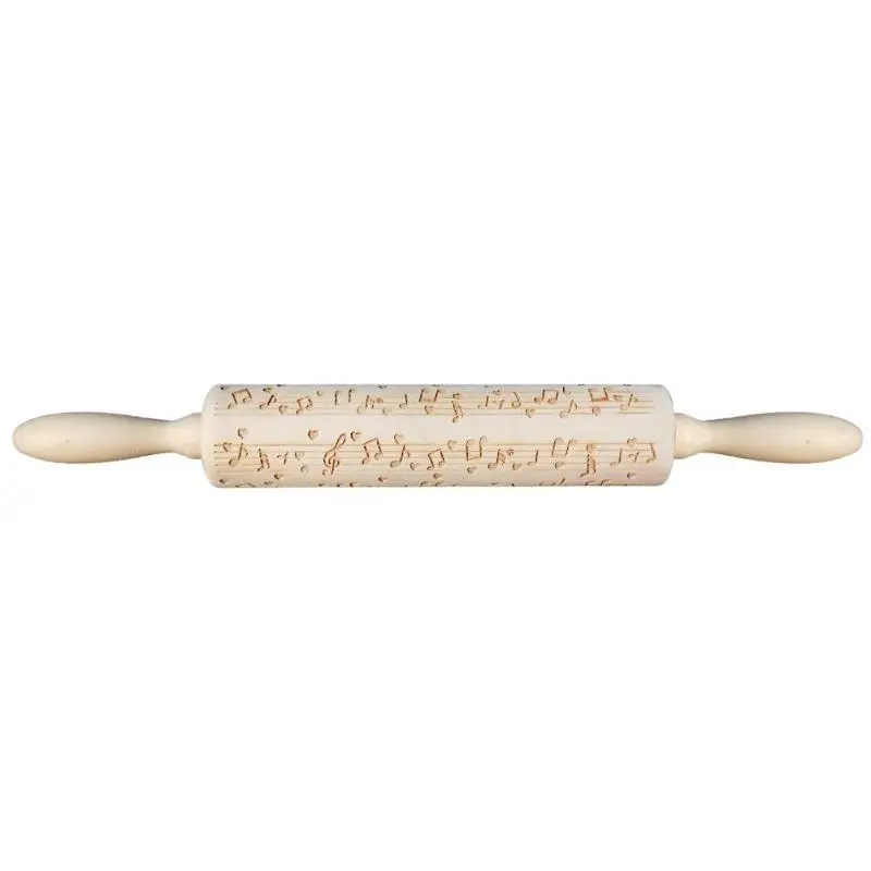 

Musical Note Wood Embossing Rolling Pin DIY Baking Cookies Engraved Stencil