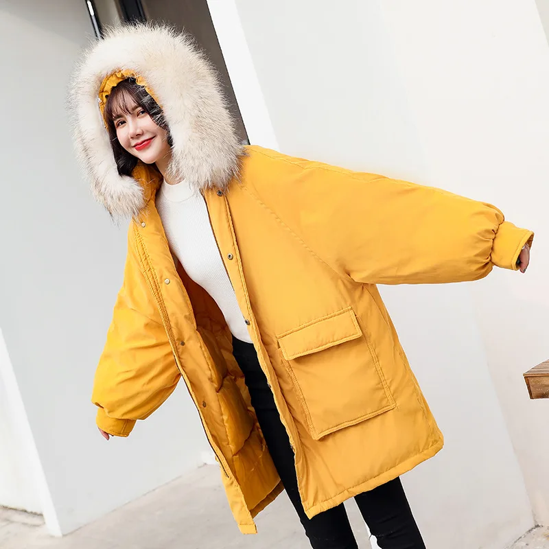Female Women's Parka New Korean Students Winter Long Thick Candy Colors Cotton Clothing Oversize Fashion Coat Ladies Jacket
