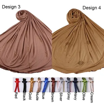 

Mix Muslim Fashion One Side Colored line Indiase Nederlandse Islamitische Vrouw Gebed Jersey Hijab headscarf with Rhinestone
