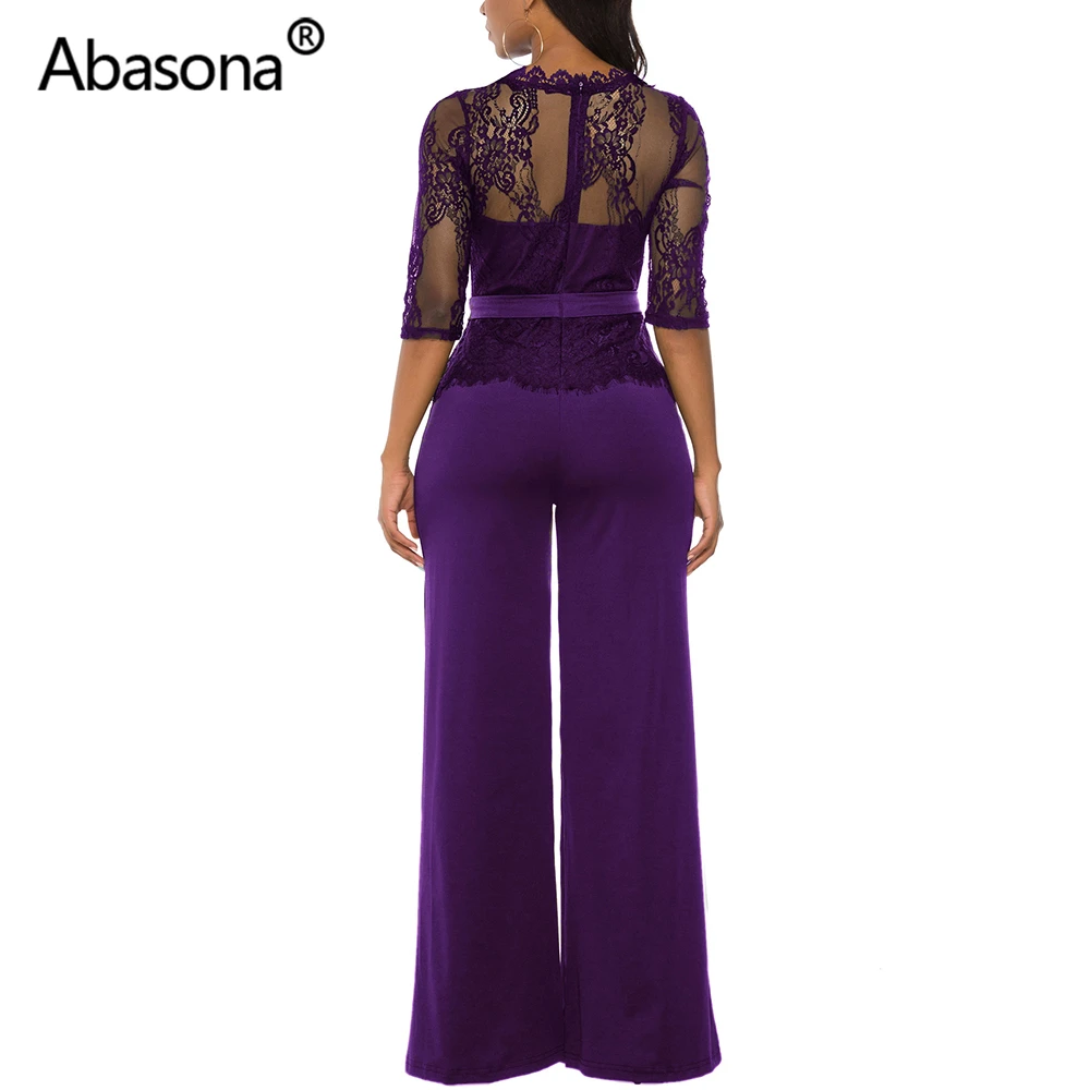 Abasona, осень, зима, женские кружевные лоскутные комбинезоны с коротким рукавом, женский комбинезон, длинные штаны, комбинезоны, вечерние, для ночного клуба, черные