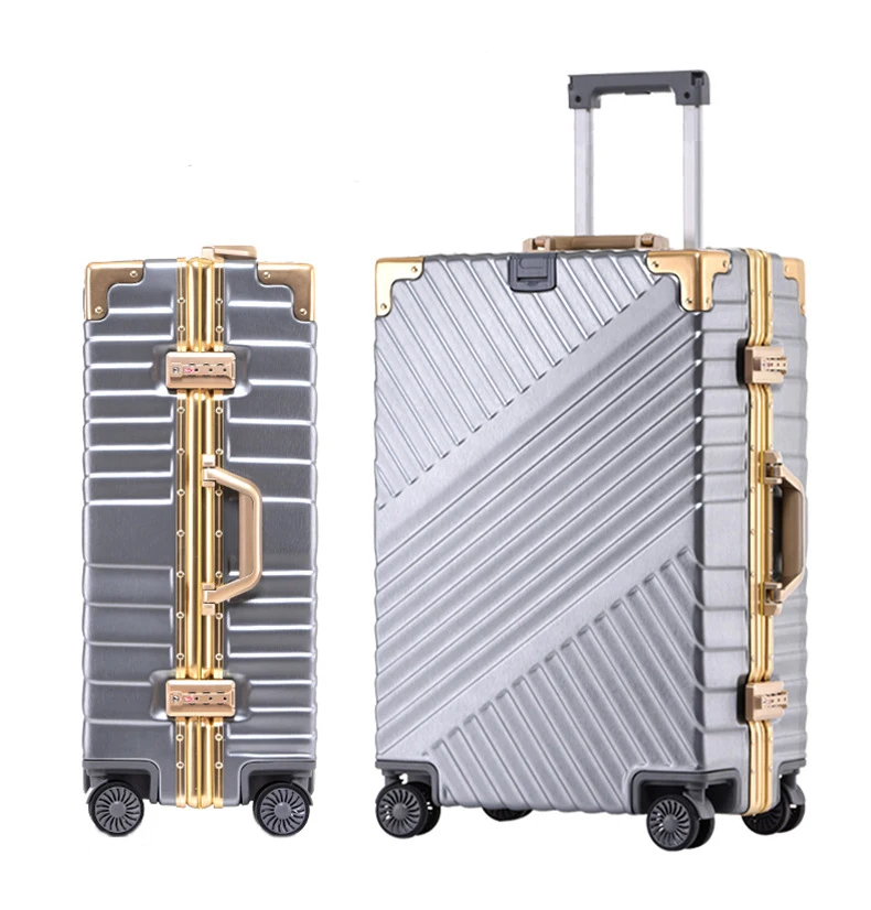 20"24"26"29''Aluminum Luggage PC Shell Trolley Suitcase Metal Drawbar Rolling Luggage Suitcase Carry on Luggage Boarding Case - Цвет: Gray