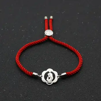 Cute Bear Stainless Steel Virgin Mary Maria Bracelet Lucky Red Thread Rope Adjustable Charm Bracelets For Women Men Jewelry Gift