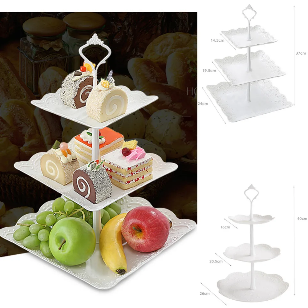 Three-layer Fruit Plate Plastic Cake Stand Dessert Vegetable Storage Afternoon Tea Wedding Plates Party Tableware Popular Stands