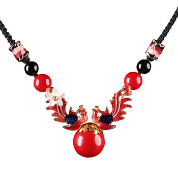 

Bright Red Stone Drop Clavicle Short Necklace Large Small Red And Black Color Round Agate Necklace Women's Collar Jewelry Gift