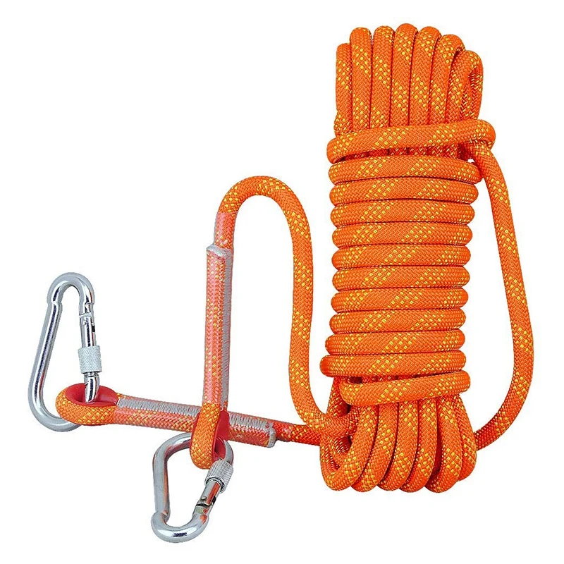 12mm Diameter Outdoor Static Escape Safety Rappelling Rope with Carabiner 32ft Rehomy Rock Climbing Rope 