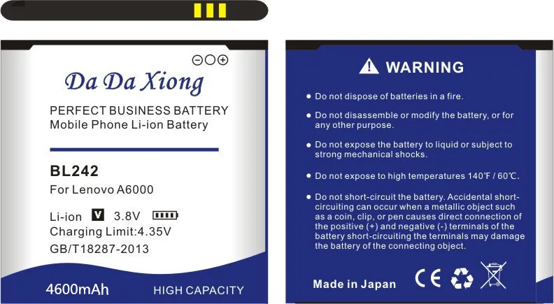 Da Xiong 4600 мАч BL242 аккумулятор для Lenovo A6000 A6010 A3860 A3580 A3900 LeMeng K3 K30 T|bl242 battery|battery for lenovobattery