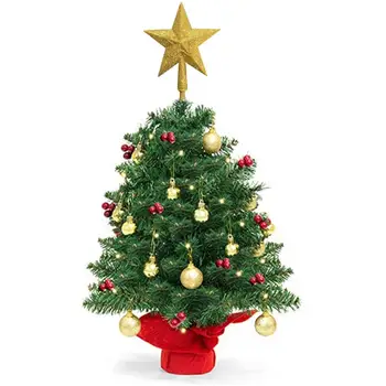 

21.65'' Artificial Christmas Tree Set Light up Table Ornament Small Pine Tree DIY Christmas Tree with Tree Topper