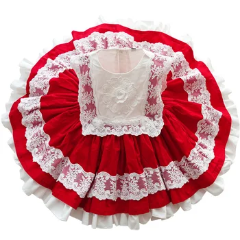 

2020 Spanish Dresses for Kids Cotton Clothes Summer Girls Lolita Lace Flower Ball Gown Infant Birthday Outfit Baby Baptism Frock