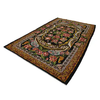 

223x360 Cm Black Handmade Vintage Moldovan Rugs Rug-7x12 Ft
