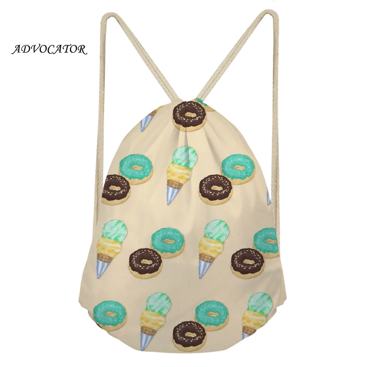 ADVOCATOR Girls Cute Donut 3D Pattern Drawsting Pouch Ladies String Backpack Women Sport Shoes Bag for Your Logo Torba Sportowa