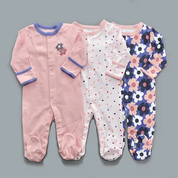 

Baby Clothes Sleeper Pajamas with Tree Print, White/Pink/Green Button Front Non-Slip Footed Sleep and Play 3pcs 0-12 Months