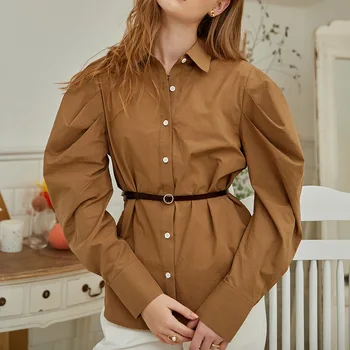 

2020 autumn loose long-sleeved casual blouse women mid-length waist top