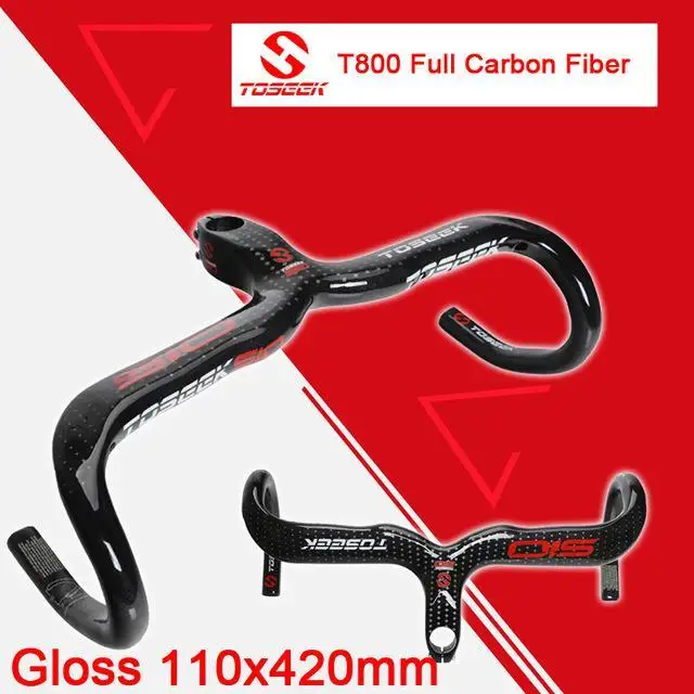 Toseek Vollcarbon Lenker Rennrad Bent Bar Manillar Integrado Del Manillar De La Bicicleta Brillante/mate Bike Teile - Цвет: gloss 110 x 420