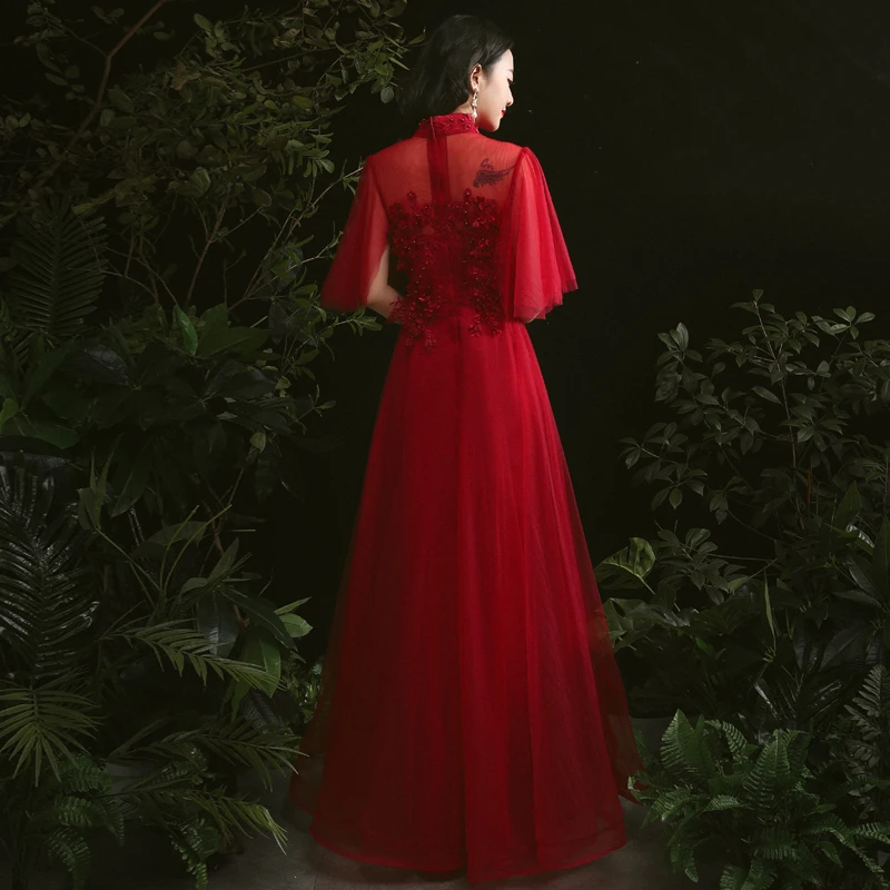 Robe de soiree, китайское платье из тюля для женщин, для свадебной вечеринки, длинное вечернее платье, vestido de festa размера плюс, на заказ, платье для выпускного вечера