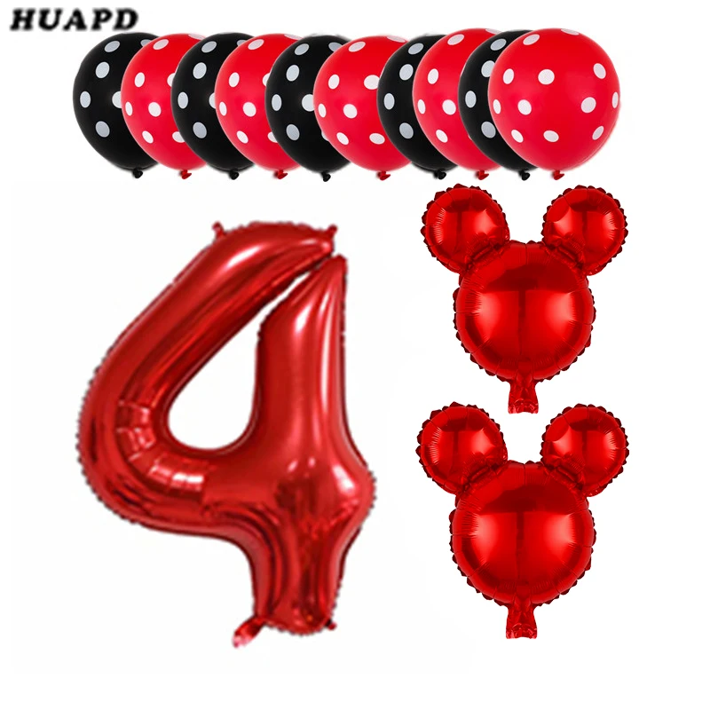 as picture 1set 13 шт., 30 дюймов, номер 1, 2 фольгированные шары, красные, черные латексные шары, для детского душа, для дня рождения, Декор, Микки, Минни, аксессуары для головы, детские игрушки - Цвет: as picture 1set