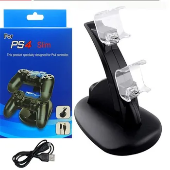 

Dual USB Charging Dock For PlayStation 4 PS4 Pro Console Slim Controller Handle Cradle Double Charger With Led Light