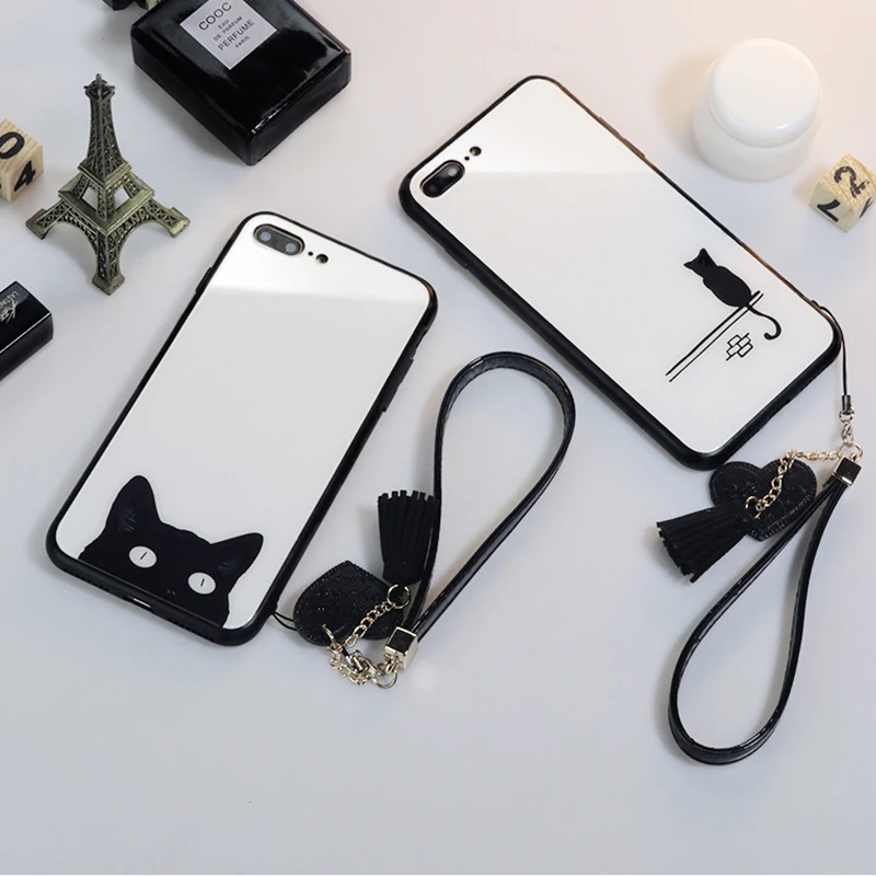 Suitable for Apple 11promax mobile phone case glass iPhone7plus cartoon 6s / ipx cat 8p men and women |