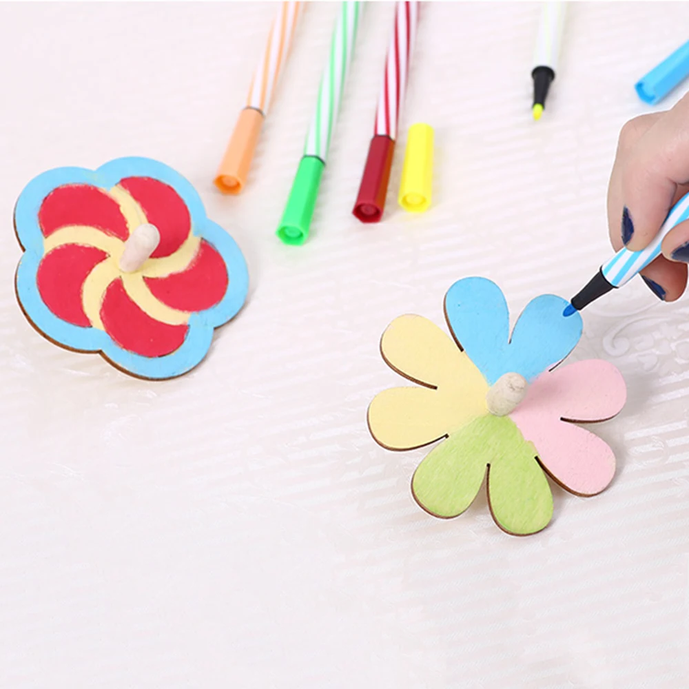 astounding 24pcs Children's Diy Painting Coloring Gyro Toys Wooden Spinning Tops DIY Wood Spin Tops For Party