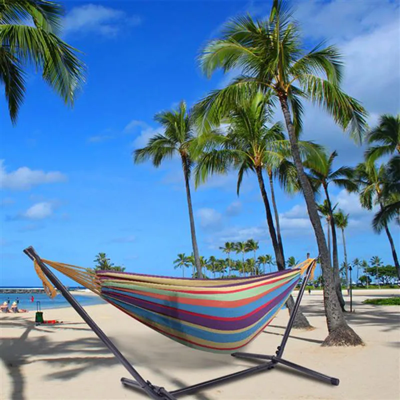 

Portable Outdoor Polyester Hammock Set Colorful Camping Polyester Hammock Set with Stand Carry Bag Sleeping Swing Baby Hammock