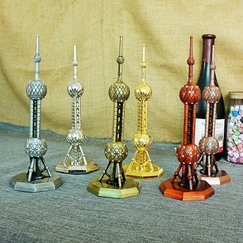 Luxury Alloy Oriental Pearl Metal Crafts Figurine Statue Model Home Decor Souvenir Model Kids Toys For Children Ornaments Gifts