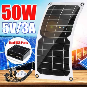 

50W Flexible Solar Panel Dual USB Output Solar Panel Solar Cell Module DC for Car Yacht Light RV Battery Boat 5V Outdoor Charger