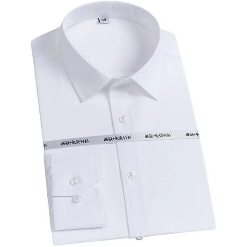 Стирать и носить мужские однобортные рубашки с длинным рукавом Camisa, дышащие однотонные приталенные рубашки из чистого хлопка - Цвет: white