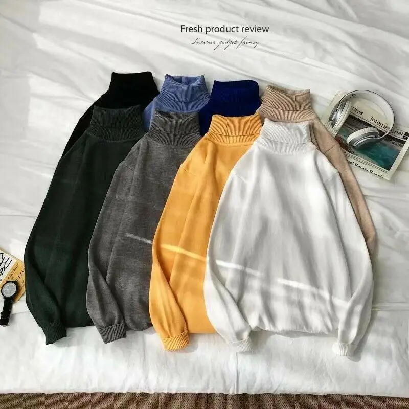 Осенне-зимний мужской зимний теплый вязаный высокий рулон Водолазка пуловер стрейч теплый свитер джемпер Топы