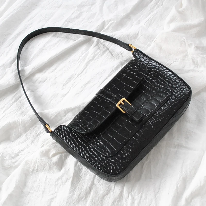Black Alligator WOONAM, женская новая модная сумка, натуральная Конская шерсть, мех теленка, кожа аллигатора, Осень-зима, сумка на плечо WB1096 - Цвет: Black Alligator
