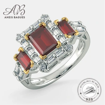

Aneis Bagues Vintage Jewelry Square Amethyst 925 Sterling Silver Ring Emerald Cut Nature Stone Women Wedding Gemstone Rings