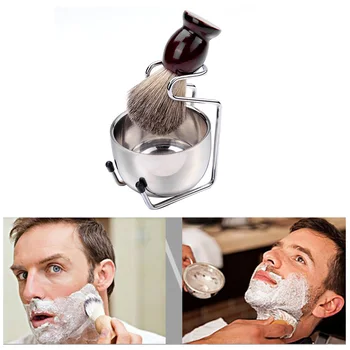 

3 in 1 Pure Badger Hair Shaving Brushes Wood Handle Shaving Brush Set For Men Stainless Steel Shaving Stand Bowl For Wet Shave