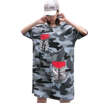 

QING MO Gray Apricot Women Camouflage Dress 2020 Summer Women Short Sleeve T Shirt Dress Female Elegant Dress ZQY3188