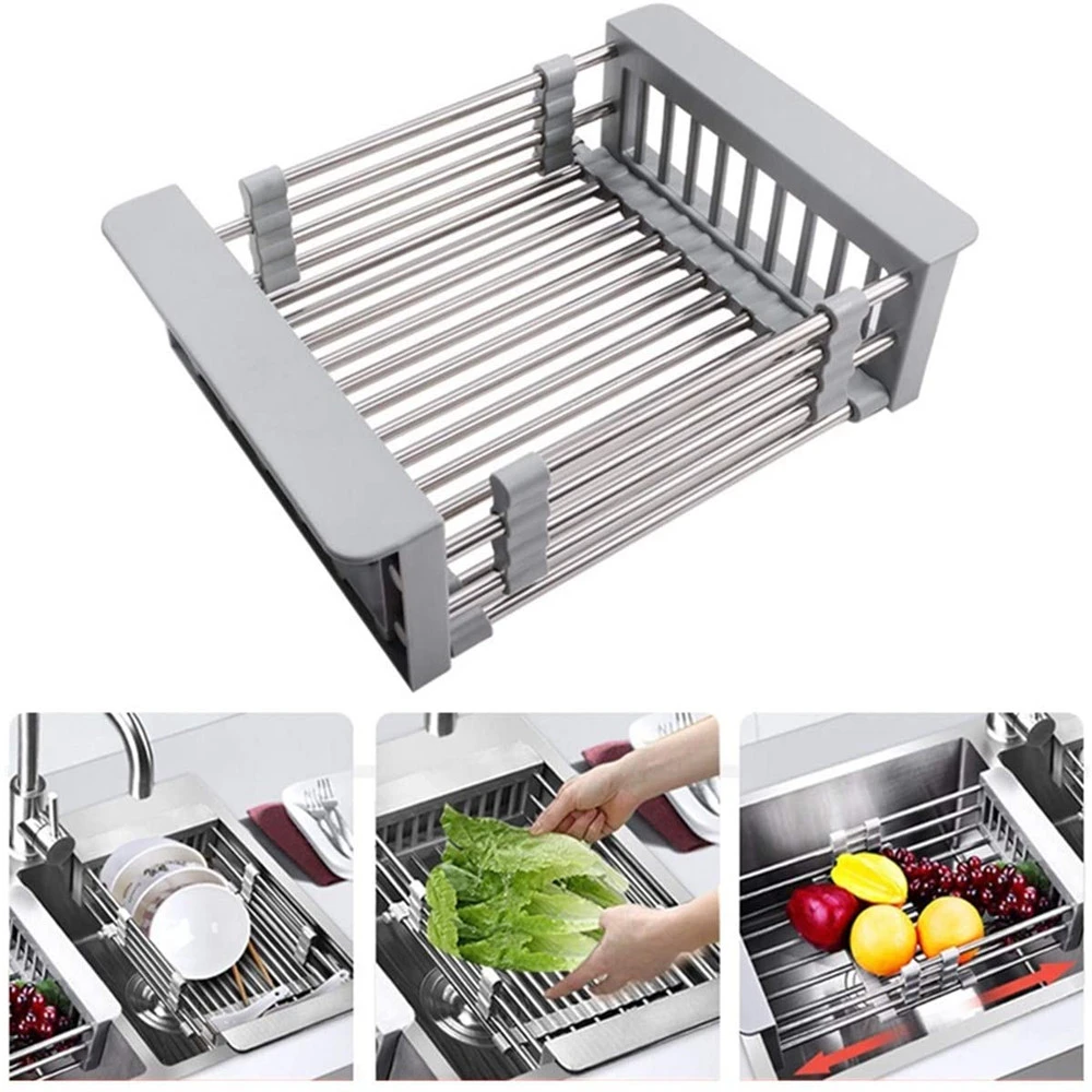 Telescopic Stainless Steel Dish Drying Rack Drain Basket Kitchen Sink Organizer Telescopic Stainless Steel Dish Drying Rack Drain Basket Kitchen Sink Organizer