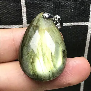 

Natural Yellow Light Labradorite Pendant Jewelry For Woman Man 33x23x8mm Beads Silver Crystal Water Drop Moonstone Stone AAAAA