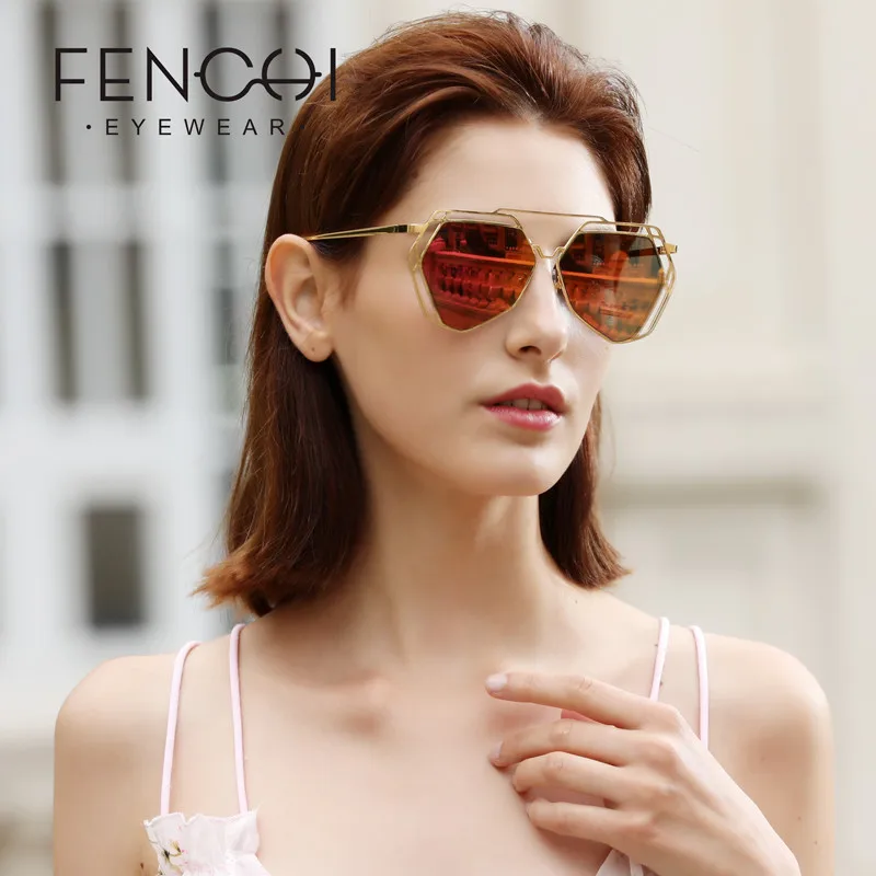 FENCHI винтажные Необычные шестигранные Солнцезащитные очки женские дизайнерские бренды люксовые сексуальные очки для вождения oculos de sol Zonnebril Dames